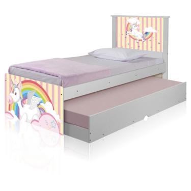 Imagem de Bicama Solteiro Bibox Juvenil Barcelona Unicórnio Meigo MDF MDP Branco com Colchões Espuma D20