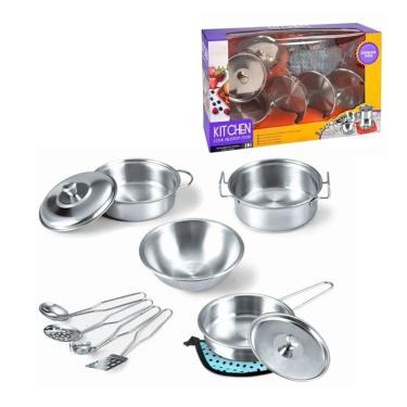 Imagem de Kit Panelinhas De Aço Inoxidável Infantil 9 Peças Kitchen Cook Food - Toys Import J24685