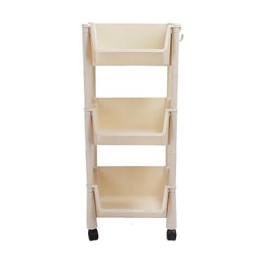 Imagem de Prateleira Vertical Móvel, Carrinho de Armazenamento Deslizante Lindo para Quarto (3 camadas com roda)
