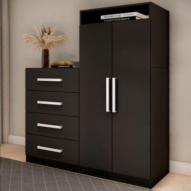 Imagem de Cômoda Paris 2 Portas 4 Gavetas Preto Fosco - Pm