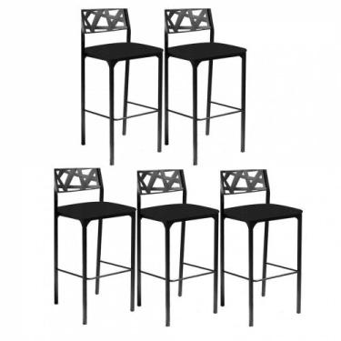 Imagem de Kit 5 Banquetas Luiza material sintético Preto Magaine - GAT MAGAZINE
