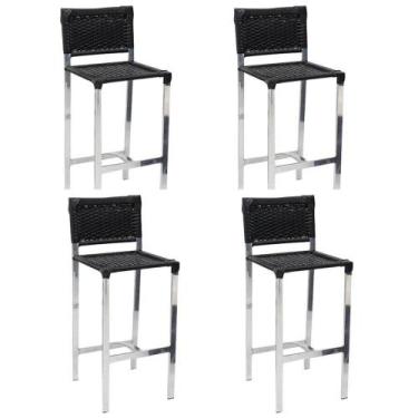 Imagem de Kit 4 Banquetas De Alumínio E Fibra Sintética Preta - Nossa Kasa