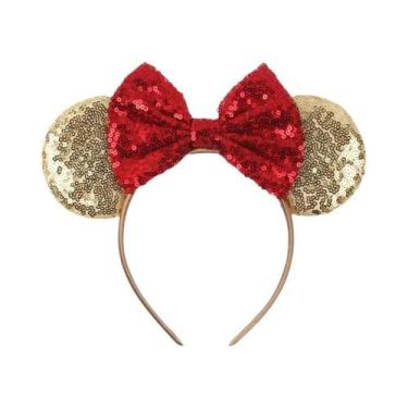Imagem de Tiara De Orelhas De Rato Com Lantejoulas E Laço Para Meninas Com Pérol