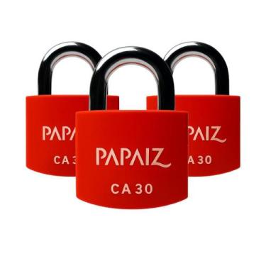Imagem de Kit 3 Cadeados Papaiz em Alumínio de 30mm CA30 Vermelho