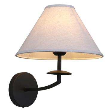 Imagem de PERMO Arandela de parede vintage de linho preto com sombra de tecido cônico de 28 cm base E26 luzes de parede internas com fio para quarto, sala de estar, corredor