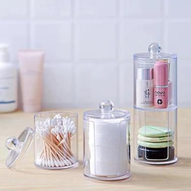 Imagem de Porta Algodão E Cotonetes Acrílico Transparente Organizador Duplo Com Tampa Praticidade Elegância