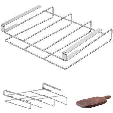 Imagem de Suporte para tábua de cortar embaixo do armário, suporte para tábua de cortar de aço inoxidável, sem broca, prateleira pendurada, vertical, horizontal para tábua de corte, organizador prático para
