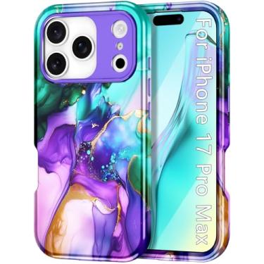 Imagem de Btscase Capa compatível com iPhone 17 Pro Max de 6,9 polegadas 2025, padrão de mármore 3 em 1, resistente, à prova de choque, de corpo inteiro, resistente, PC rígido + silicone macio, capas de