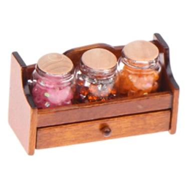 Imagem de KiBcsLic 1/12 escala potes de doces prateleira de armazenamento móveis fingir brincar modelo prateleira de madeira mini potes de casa de bonecas miniatura para, Vermelho
