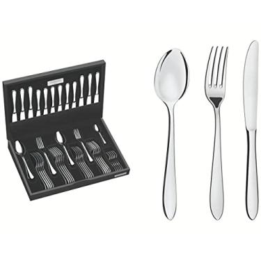 Imagem de Faqueiro Tramontina Satri em Aço Inox com Facas de Mesa Forjadas Acabamento Alto Brilho e Estojo de Madeira 42 Peças