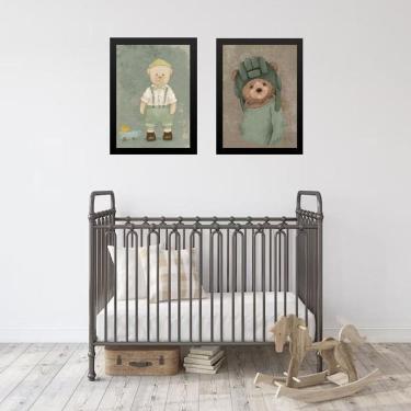 Imagem de Kit 2 Quadros Quarto De Bebê Ursos Vintage 33X24Cm - Vidro