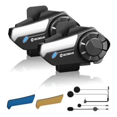 Imagem de Moman Intercomunicador para motocicleta, H2S 【Atualização H2PRO】 Alto-falante para capacete de motocicleta bidirecional 1000 m, fone de ouvido com cancelamento de ruído triplo/multitarefa de áudio