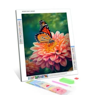 Imagem de MOER SKY Kits de pintura de diamante para adultos, borboleta 5D na flor, kits de arte de diamante, faça você mesmo para iniciantes com strass de cristal, kit completo de ponto cruz de pedras preciosas