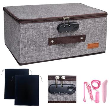 Imagem de MXQHXZSX Organizador de armazenamento de brinquedos para adultos, caixa de bloqueio, caixas de armazenamento de brinquedos para jogos com 2 sacos de cordão, grande capacidade 35 x 25 x 16 cm (cinza