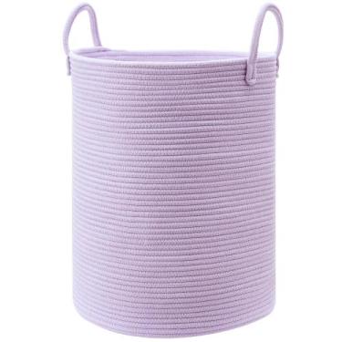 Imagem de Cesto de roupa suja MOJOSCEND 80L Corda de algodão roxa 80L para menin