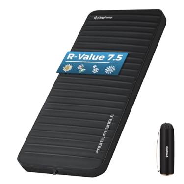 Imagem de KingCamp Almofada de dormir única premium autoinflável, colchão de acampamento de ar e espuma de 7,5 R, almofada de dormir isolada de 7,6 cm de espessura com saco de bomba para barraca de acampamento