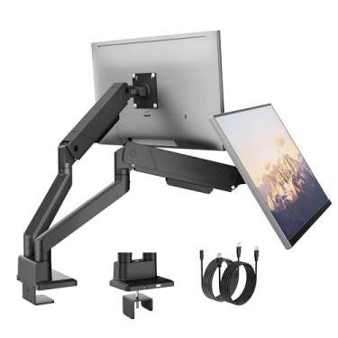 Imagem de monTEK Suporte duplo para monitor com braços de monitor USB para 2 monitores para tela curva de 17 a 35 polegadas comporta 16 kg ajustável para gerenciamento de cabos de montagem de mesa, VESA 75/100
