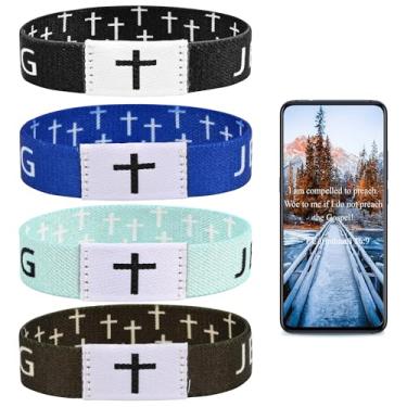 Imagem de Pmormyy Pulseira de 4 peças, versículo bíblico diário Jesus is King, pulseira usável de Jesus Cristão para mulheres e homens, Fibra de poliéster, Sem Pedra Preciosa