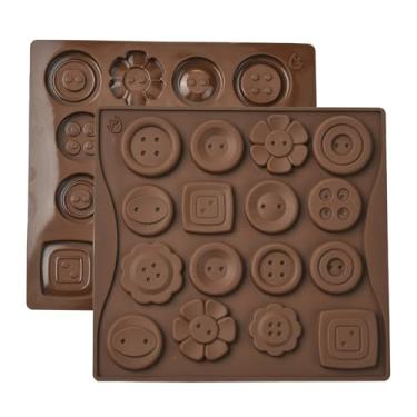 Imagem de UR URLIFEHALL 2 peças de moldes de botão de silicone planos redondos em forma de flor moldes de fondant para decoração de bolos doces chocolate artesanato fabricação de sabão