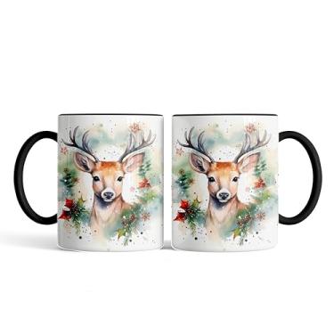 Imagem de Caneca xicara porcelana Feliz Natal rena natalina 25EI (branco)