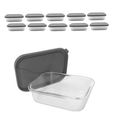 Imagem de Kit 10 Pote De Vidro Com Tampa Hermética Marmita Retangular 1000ml - C
