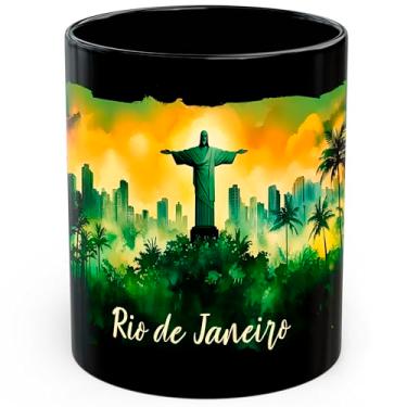 Imagem de Caneca de café de cerâmica Rio de Janeiro Brasil 325 ml Cristo Redentor - Caneca de chá e café com aderência confortável - Copo de presente divertido exclusivo para escritório ou casa - Impressão