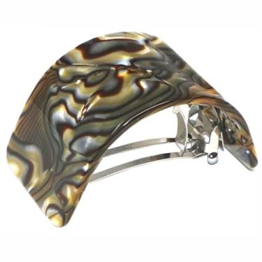 Imagem de French Amie meio círculo feito à mão acetato de celuloide automático forte aderência pônei grande grampo de cabelo, Onyx Silver Grey, 9 cm