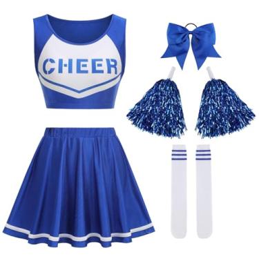 Imagem de AGCOAH Cheerleader Uniform Costume for Women Tenns Crop Top Cheer Outfit 5PCS Blue Halloween Party Cosplay