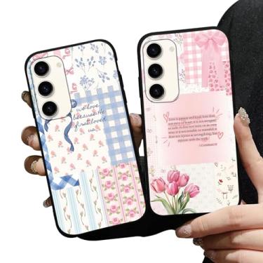Imagem de Zrutru Pacote com 2 capas de telefone com colagem de flores e laços estéticos para Samsung Galaxy S23 5G, capa protetora macia à prova de choque para mulheres e meninas Funda para Samsung S23 de 6,1