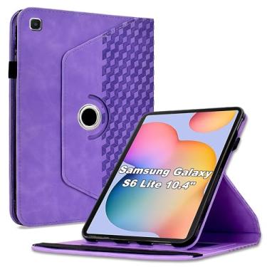 Imagem de Varohix Capa para Samsung Galaxy Tab S6 Lite 10.4 2024 2022 2020 (SM-P620/P625/P613/P619/P615/P610), capa protetora de couro PU com rotação de 360 graus com suporte para cartão e alça de ombro, roxo