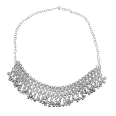 Imagem de Gargantilha indiana Jinglie Bells com contas e borla para mulheres, étnica, tribal, ajustável, boêmio, sons ciganos, pingente de sino, babador de colarinho largo, vintage, verão, praia, moda bollywood
