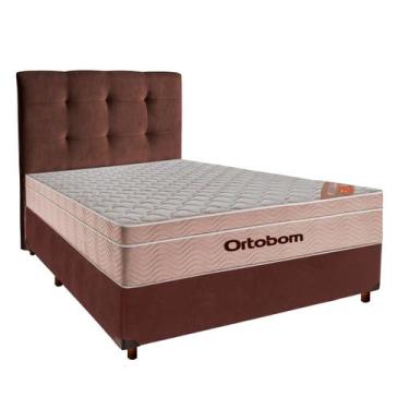 Imagem de Cama + Box Marrom e Colchão Ortobom Molas Ensacadas Casal - Airtech + 