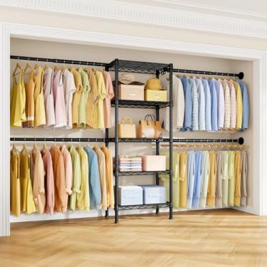 Imagem de Ulif M2 Closet Organizer System, 5.9 Feet Height Mounted to the Wall Garment Rack with 4 Expandable Hanger Rods, 5 Shelves in 23.6" L x 14.5" W, Suit Total Space from 5.8-8.8 ft, Black