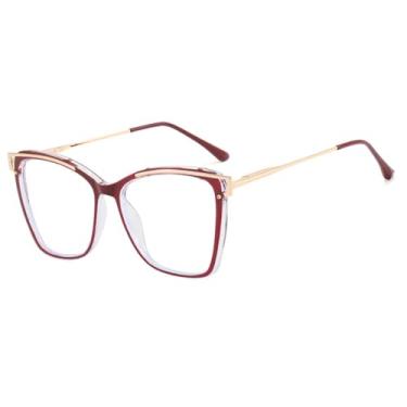 Imagem de Armação de óculos anti-luz azul feminina, estilo olho de gato, transparente, óculos fashion feminino, vermelho, 148 mm