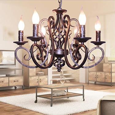 Imagem de E14 Lustre Industrial Vintage Luminária Pendente Sala de Jantar Sala de Estar Lâmpada de Vela 53cm Luminária Pendente Redonda para Casa de Campo Rústico Estudo Mesa de Jantar Design Luz de T