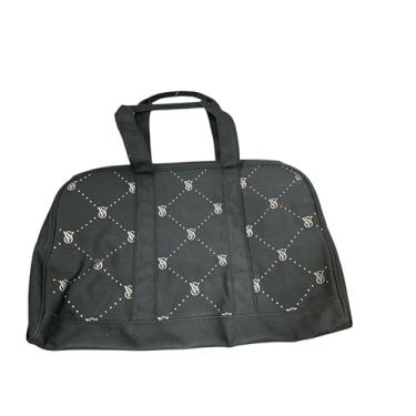 Imagem de Victoria's Secret Bolsa esportiva com design acolchoado com strass diamante brilhante cor preta nova, Logotipo preto/prata brilhante/dourado