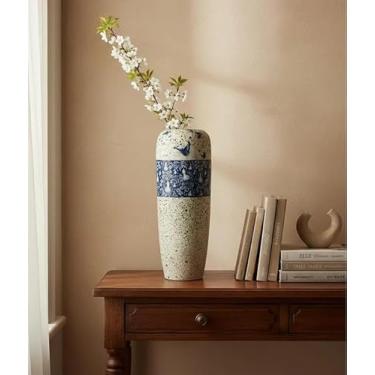 Imagem de Vaso Decorativo De Porcelana Pintado À Mão Vasos Sala, Vaso de porcelana azul e branco Velho, vaso de flores de cerâmica, decoração de casa, sala de estar, decoração de mesa central.