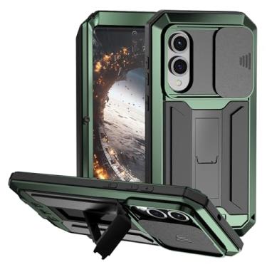 Imagem de FunnyWin Capa de metal compatível com Samsung Galaxy S25 FE com suporte para câmera Gorilla Glass Capa de telefone resistente de silicone híbrido militar para homens e mulheres (verde)