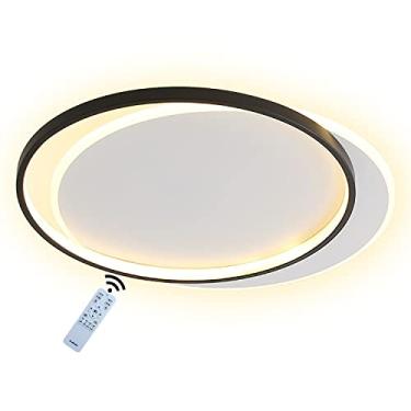 Imagem de Luminária de teto LED moderna branca + preta para sala de estar, teto de metal com design circular, 48 W, 3850 LM, iluminação de teto com controle remoto regulável para iluminação de lustre