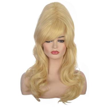 Imagem de Peruca AMZCOS Blonde Long Curly Bouffant resistente ao calor