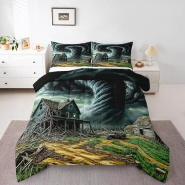 Imagem de Erosebridal Conjunto de edredom solteiro com estampa de desastre natural, para decoração de quarto de crianças, meninos e meninas, adolescentes, tornado assustador, nuvem escura, com enchimento de