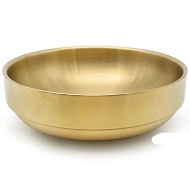 Imagem de WYUYIWH Tigela de macarrão frio espesso duplo tigela de aço inoxidável 304 tigela de sopa de isolamento de tamanho grande tigela de arroz tigela de ramen (cor: Ouro)