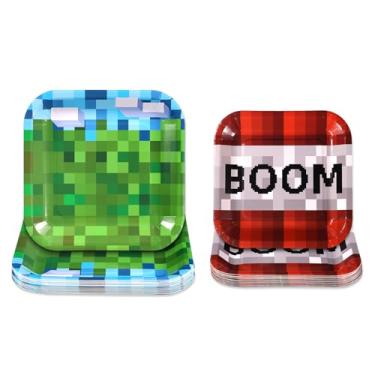 Imagem de 32un. Conjunto Pratos Festa Pixel para 16 Convidados, 2 Estilo Suprimentos Festas Videogame Pratos Jantar e Sobremesa para Festas Aniversário Artesanato Decorações de Mesa Louça