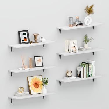 Imagem de SKYSEN Prateleiras flutuantes para parede, conjunto de 6, prateleira de parede de madeira de 59,8 cm para decoração, banheiro, quarto, armazenamento, livro, cozinha, sala de estar - branca (fs-60-w)