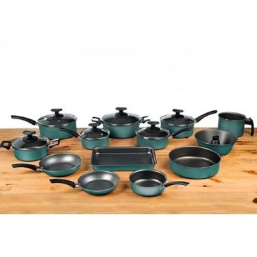 Imagem de Jogo de 13 Panelas Antiaderentes, Inclui Tampas de Vidro, Fácil de Limpar, Aquece de Forma Uniforme(Verde)