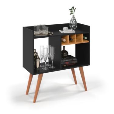 Imagem de Aparador Bar Rubi Retro Com Adega Industrial Buffet Café Cantinho Pés Palito (PRETO/NATURE)