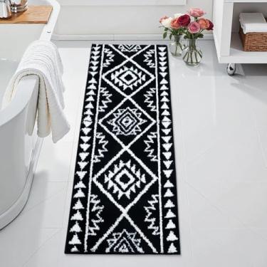 Imagem de Uphome Tapete de banheiro longo preto boho tribal corredor de banheiro ocidental antiderrapante lavável tapete de banheiro macio absorvente casa de fazenda asteca tapete para cozinha corredor quarto