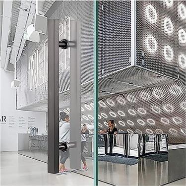 Imagem de Puxador de porta de celeiro, puxadores de porta de 24 polegadas para portas de vidro, puxador de porta de entrada de empresa comercial com acessórios, estilo simples moderno (cinzento escuro 60 cm/23,