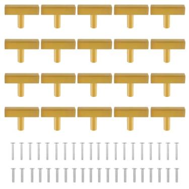 Imagem de Puxadores de gaveta dourados, pacote com 20, maçanetas de latão escovado com 40 parafusos, puxador de orifício único, comprimento total de 50 mm, para banheiro, cozinha, cômoda, gavetas, armário