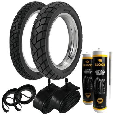 Imagem de Par Pneu Bros 150 Xre 190 Crosser 150 120/90-17 + 90/90-19 R34 Rinaldi + Camaras + Cintas + Selantes